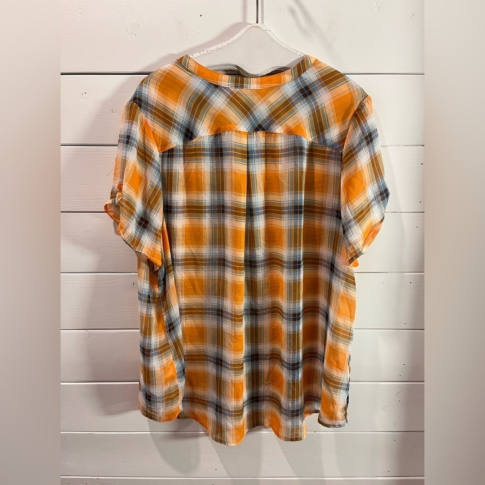 PENNINGTONS – Orange & Blue Plaid Button-Up Blouse – Size 3X - Picture 6 of 11